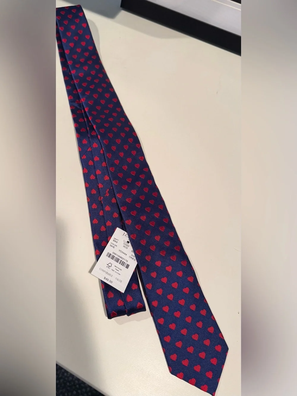 J. Crew Navy Tie with Red Heart Motif
